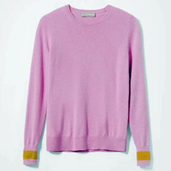Everlane The Cashmere Crew Sweater - Pink with Yellow sleeve detail Size S NWT - Picture 1 of 10